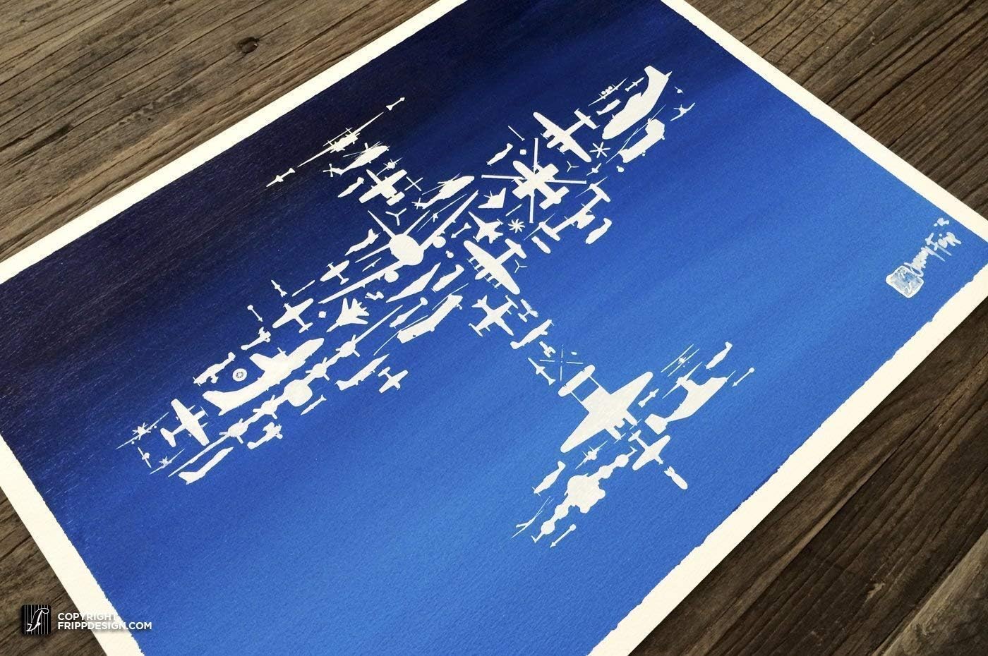 Fighter Plane Collage of Airplanes, Helicopters and Parts Mixed Media Art Print