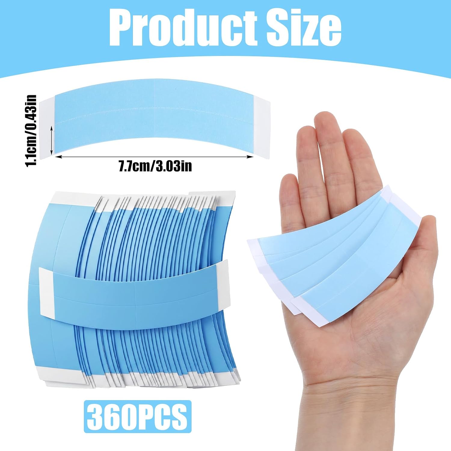 360 PCS Lace Tape for Wigs, Toupee Tape Bulk Double Sided Ultra Hold Waterproof Lace Front Wig Tapes C-Shaped Wiges Glue Tapes for Laces Wigs, Hairpiece Hair Extensions(Blue)