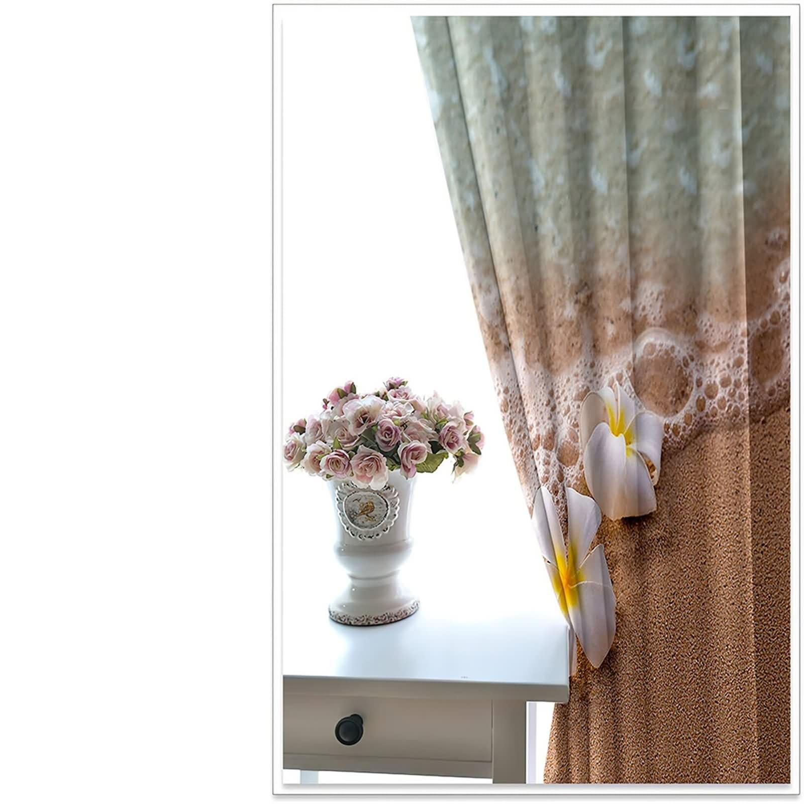 Blickdichter Vorhang Thermo 2 Stück,2 x 96W x 138H cm,Ösen Vorhänge Küche Strand Blumen Landschaft Khaki Vorhang