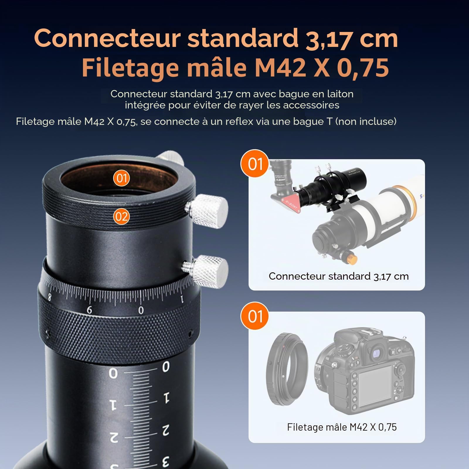 Svbony SV106 Télescope Guideurs 60mm,F4 Télescope Guide Scope avec Focaliseur Hélicoïdal pour Guider Trouver des Étoiles,Compatible avec ZWO QHY Caméra de Guidage