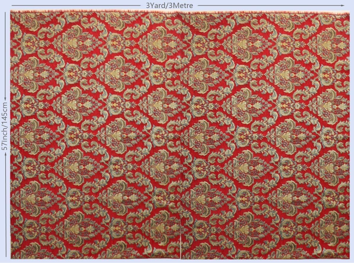 TinaKim Chenille Fabric Upholstery Heavy Duty - Jacquard Sofa Cloth for Couch Covers, Pillow Inserts, Car Seat Covers, RV Furniture | Decorative Washable Material (Wine red, 3 Yard)