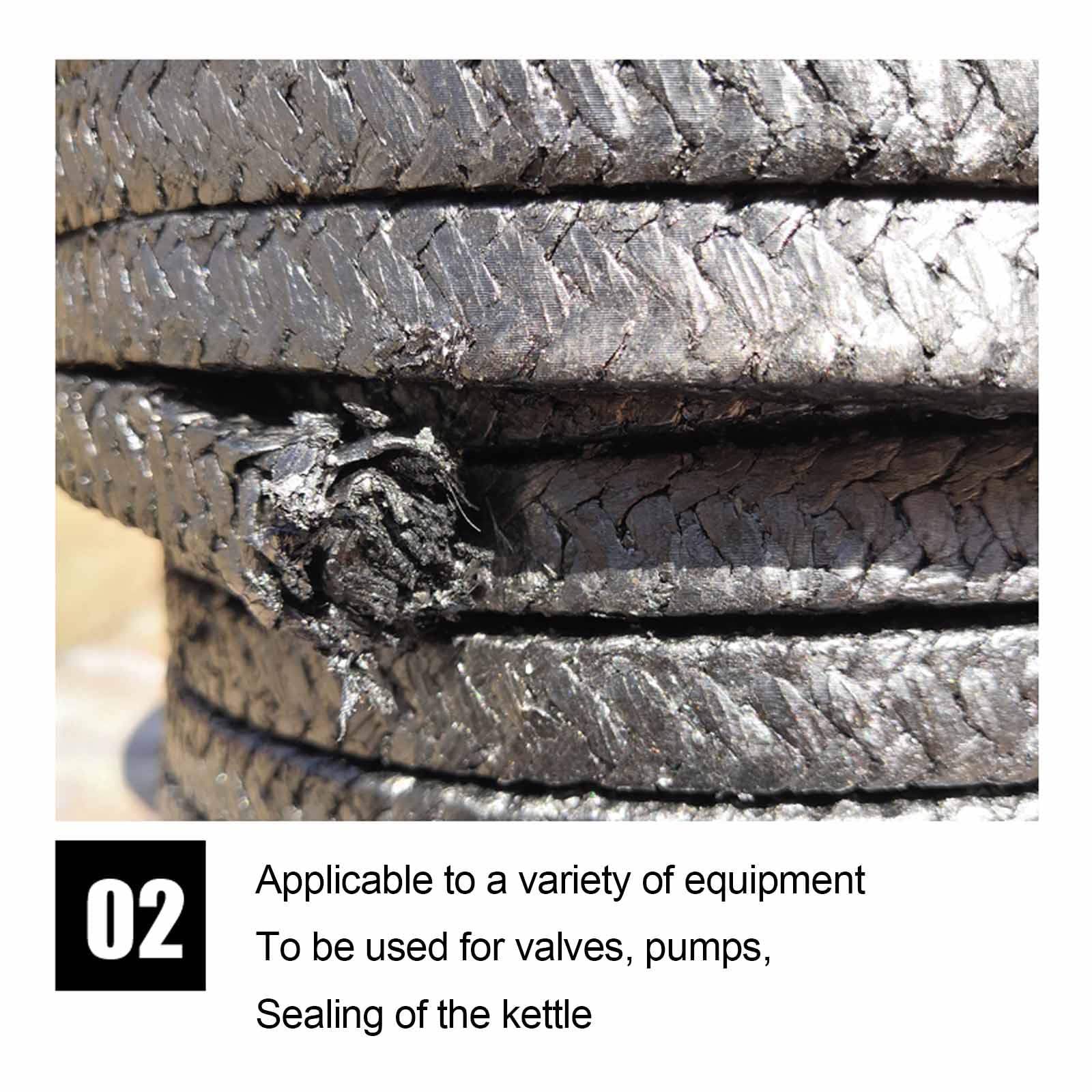 Garniture de compression tressée en graphite PTFE Graphitized Expanded PTFE Graphite Braided Compression Packing 5M Multiple Sizes(6 * 6Mm)