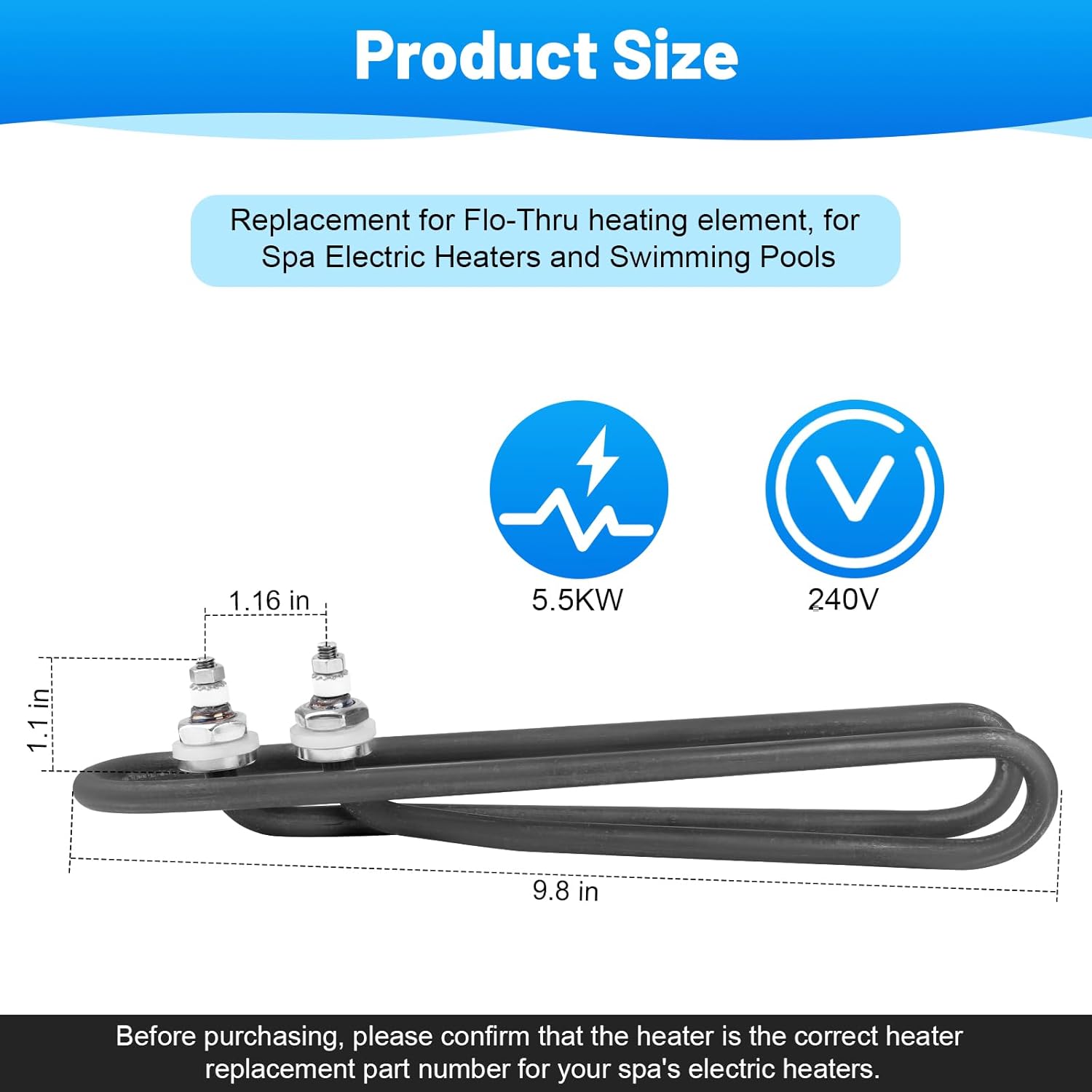 GDW 5.5kw 240v Hot Tub Heater Element for Balboa Spa Heater Element, Replacement Flo-Thru Universal Hot Tub Heater Element, for Spa Electric Heater Element Replacement