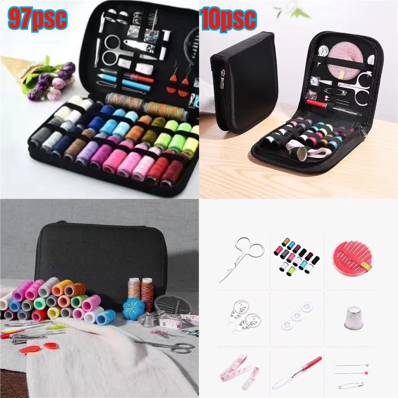 Kit Costura For acolchar a mano incluye hilo de bordar, agujas y herramientas en cajas almacenamiento para el hogar(97pcs)