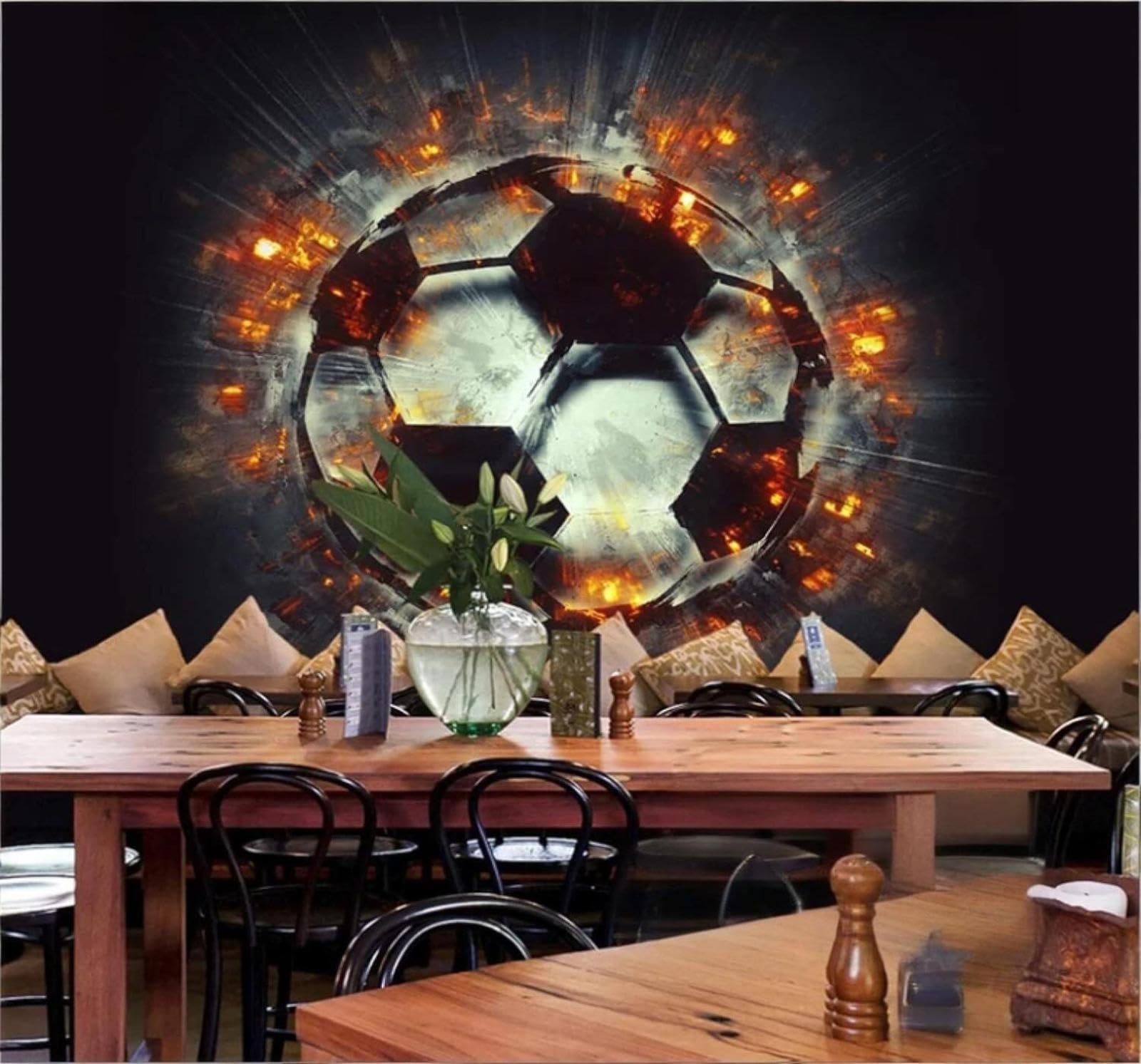 XLMING Three Dimensional Flames Football Personalised Art 3D Wallpaper Luxury Home Dining Decor Paste Sofa Living Room The Wall for Bedroom Mural-300cm×210cm