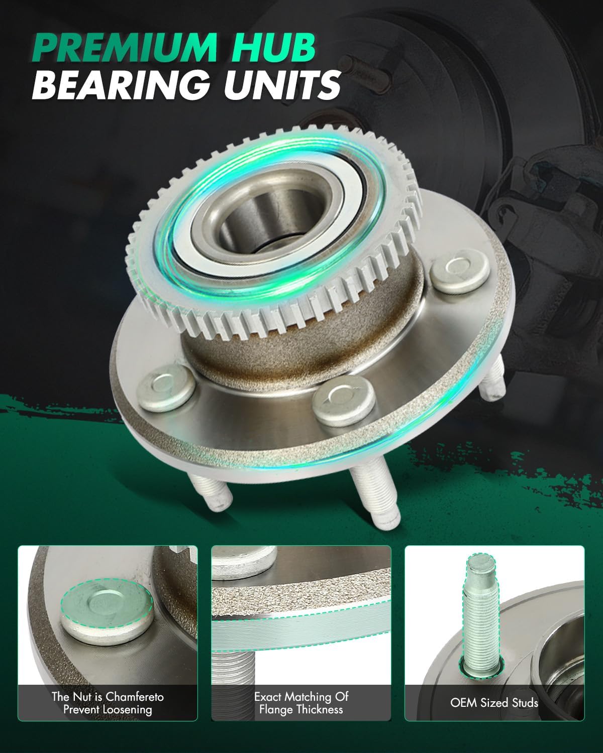 SCITOO 2pcs Front Wheel Hub Bearing 513221 for 2005-2007 for Avanti Avanti for 2005-2014 for Ford Mustang 5 Lugs w/ABS