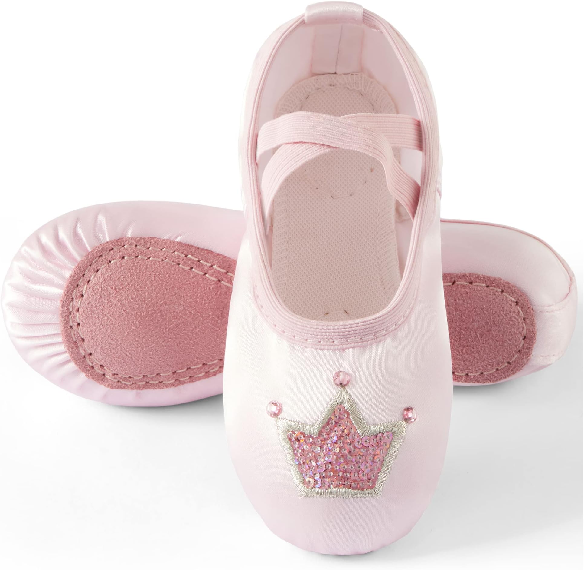 TRIPLE DEERBallet Shoes for Girls, Satin Dance Practice Slippers Split Soft Leather Flat Sole Yoga Gymnastics Shoes (Toddler/Little/Big Kid)