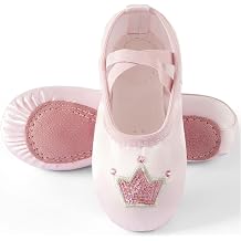 TRIPLE DEER Ballet Shoes for Girls, Satin Dance Practice Slippers Split Soft Leather Flat Sole Yoga Gymnastics Shoes Toddler/Little/Big Kid