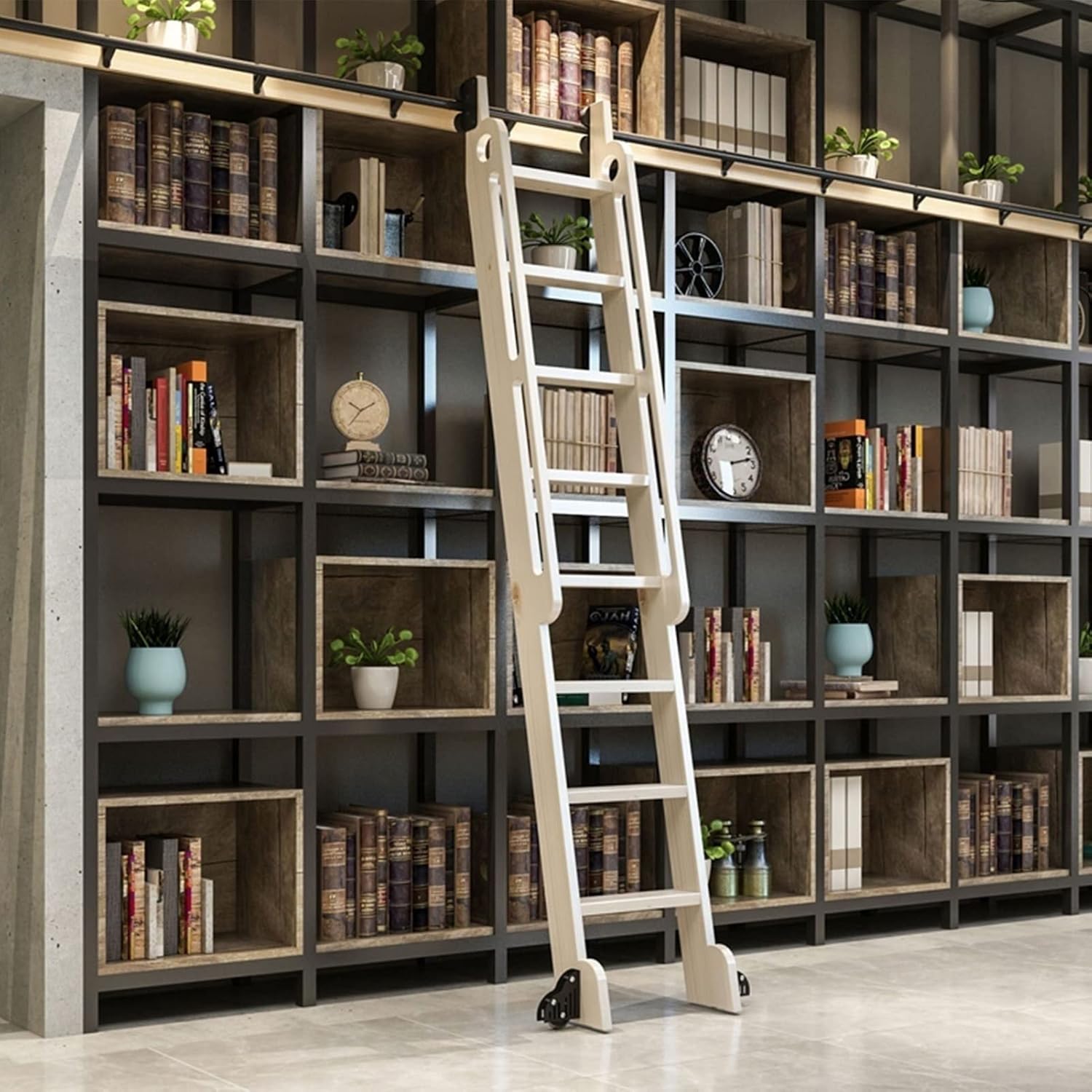 Rolling Ladder Hardware Library Sliding Ladder Hardware Kit, Black Carbon Steel Hardware Complete Set of Accessories (400cm(13.1 ft) track kit)