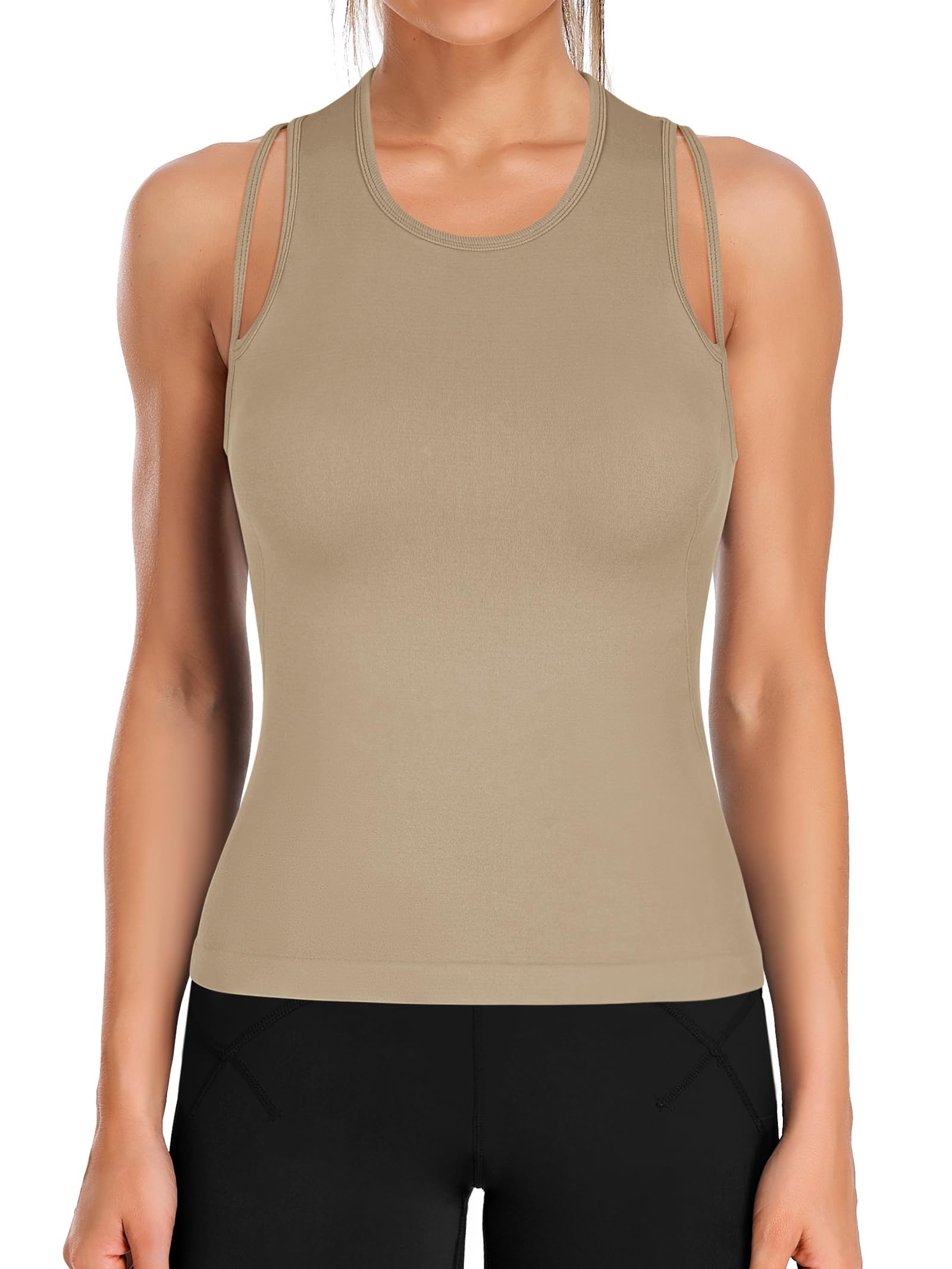 ATTRACO Cropped Workout Tops for Women Tight Side Ruched Tank Tops Built in Bra Athletic Yoga Gym Top