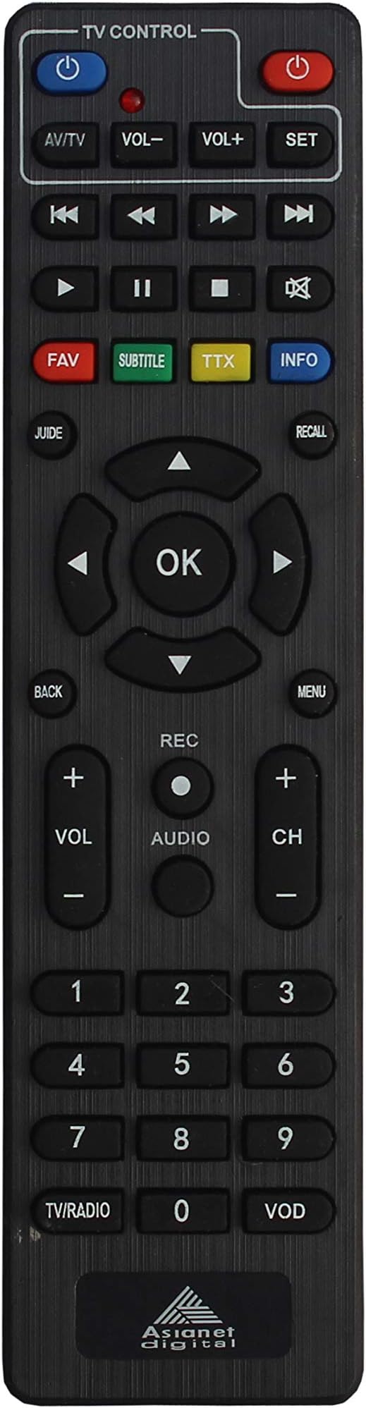 Asianet HD Set Top Box Remote Model NO HDC-P50BCA, HDC-P51ACA Compatible Model Panodic PCS 5500-A1, Technicolor PDS 1530, Model PDS 1530 (not Suitable Other Model)