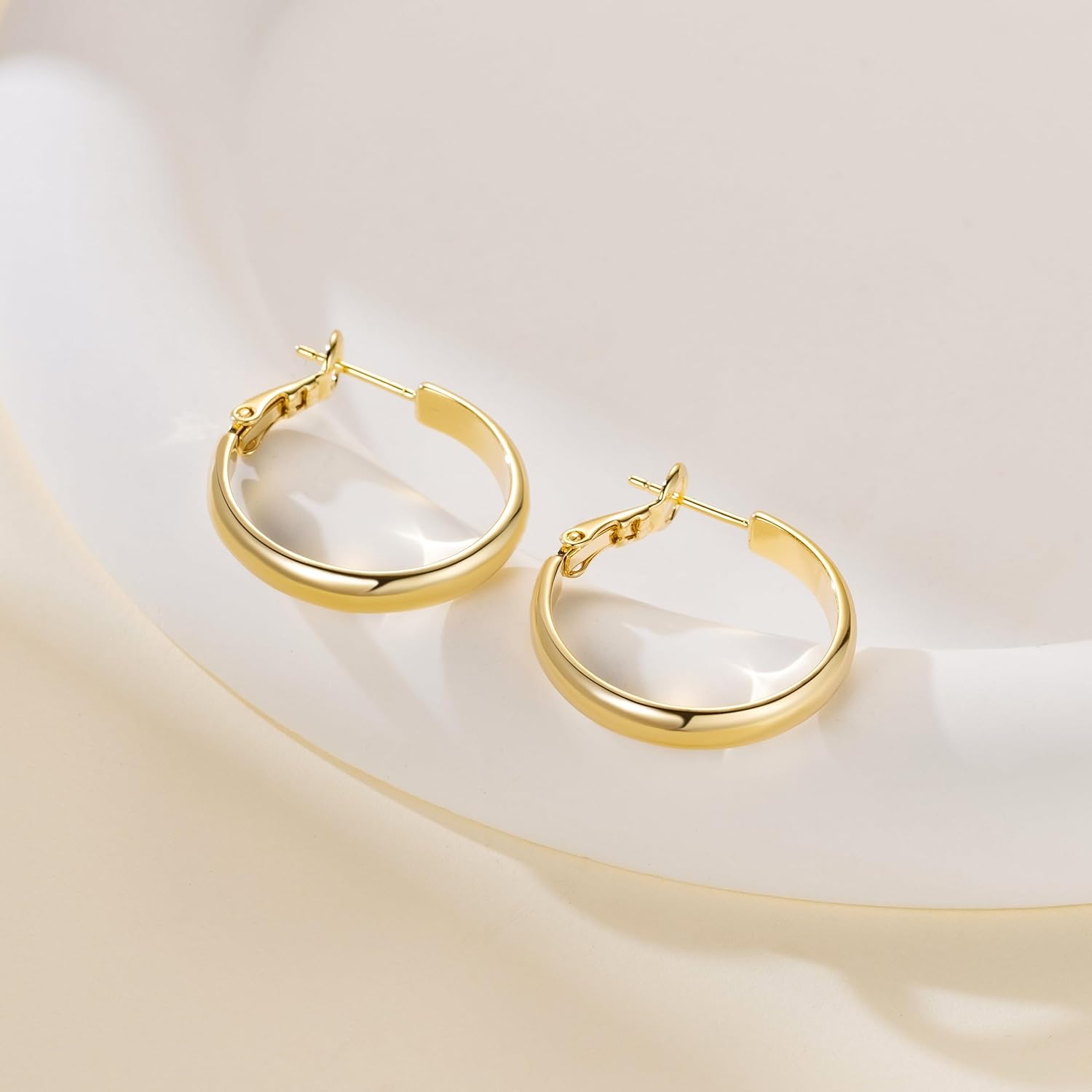 Gold Hoop Earrings 14K Gold Earrings for Women Hoop Earring for Women Everyday Clean Circular Lines Design with Paddle Back Simple Hoops Womens Earring 25mm