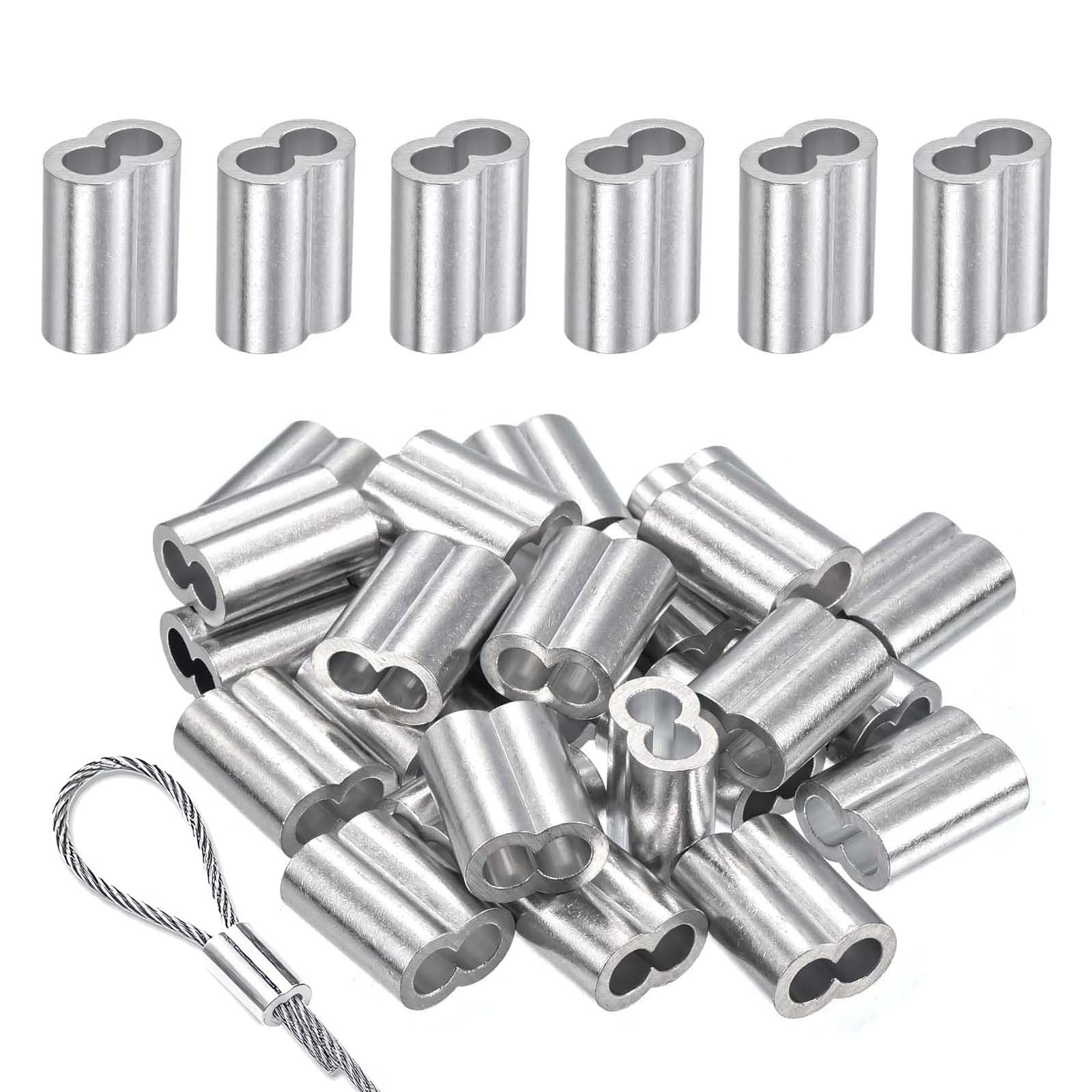 25pcs 1/4"(6mm) Aluminum Crimping Sleeves Loops, Cable Crimps Wire Ferrules, Double Ferrule Aluminum Wire Rope Sleeve for Cable Line End (1/4" 25PCS)