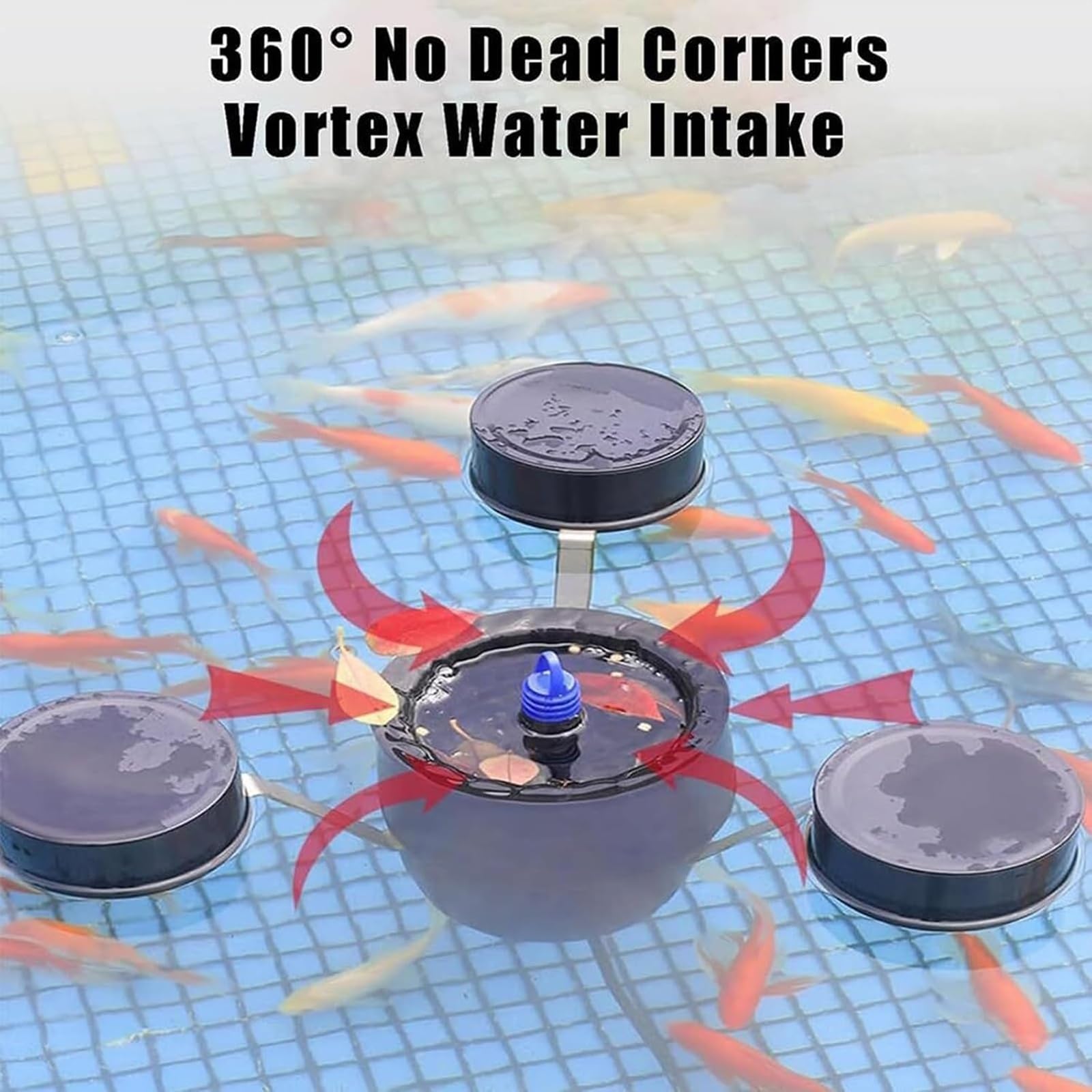 Skimmer Flotante para estanques de Peces de 45 W, clarificador y Fuente | Limpiador flotante para estanques con succión de 2500 L/H, 3 modos de fuente, cesta de filtro de 1,2 L