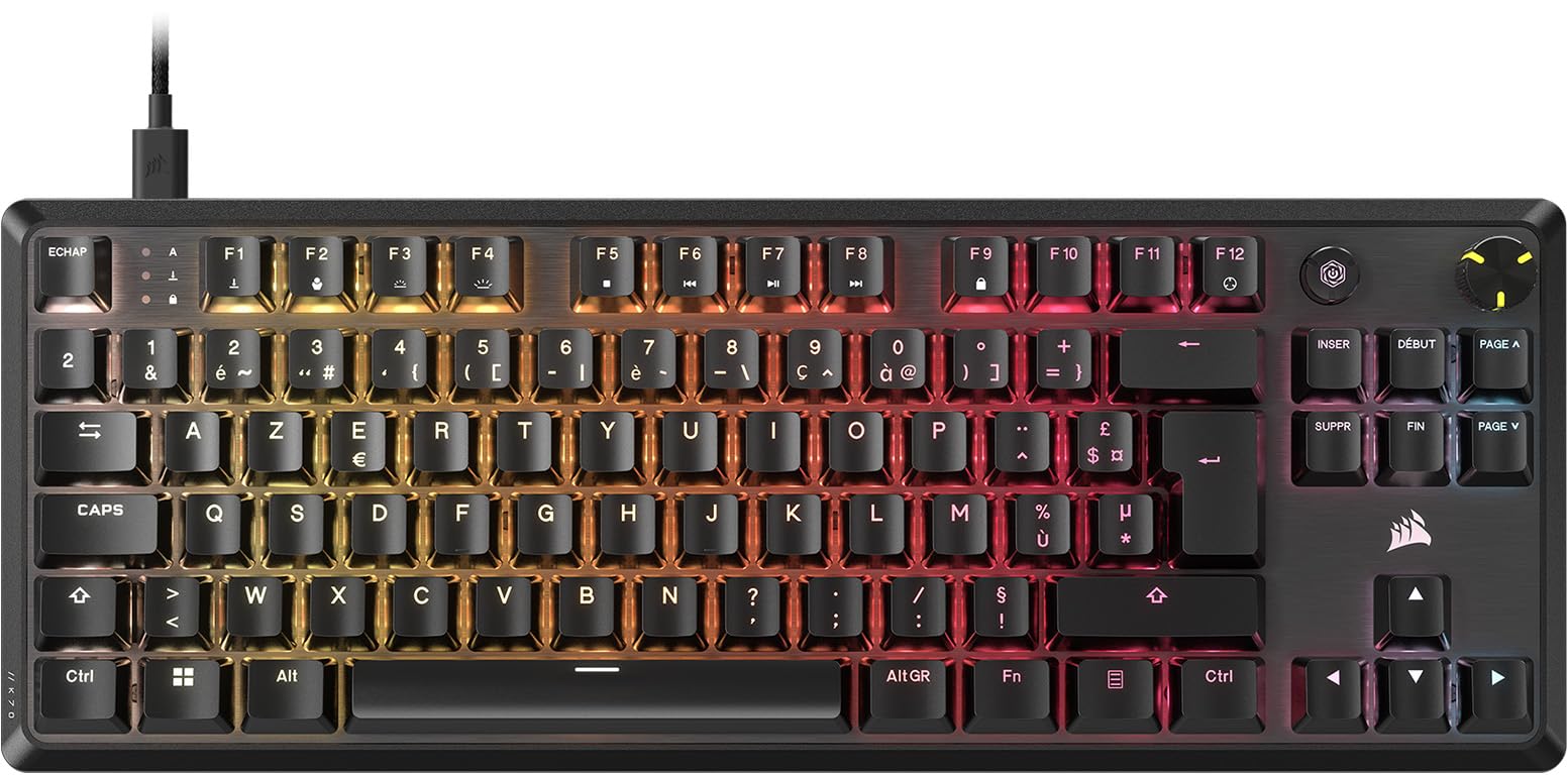Corsair K70 Core TKL RGB Clavier de Jeu Mécanique sans Clé – Interrupteurs Linéaires MLX Red v2 Pré-​Lubrifiés – Double Couche d'Atténuation du Son – Capuchons de Clé en ABS – AZERTY FR – Noir