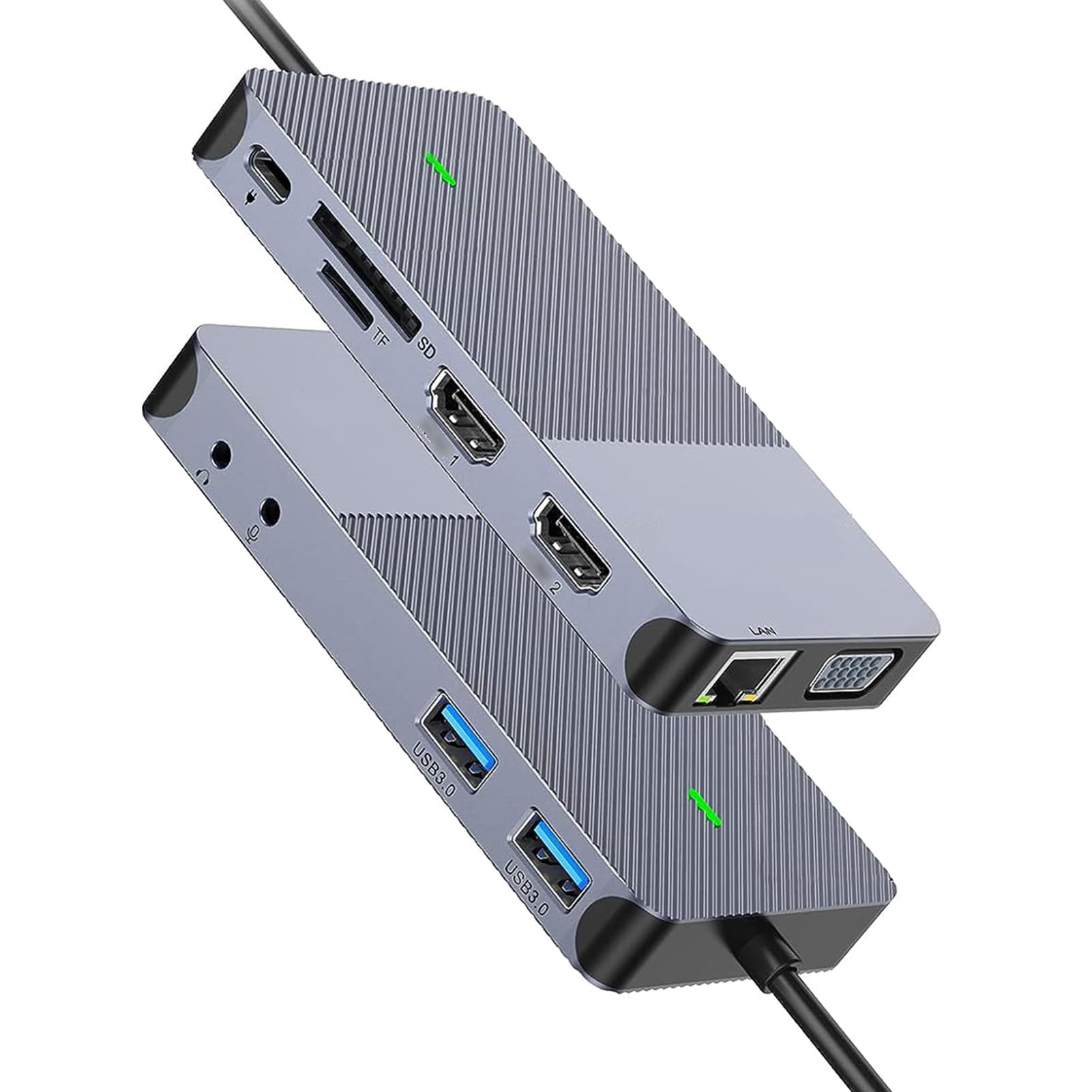 Cocoarm Hub USB C 11 in 1 Docking Station Multiporta in Alluminio Display Triplo con 2 HD VGA LAN USB 3.0 TF per Laptop Home Office Workstation