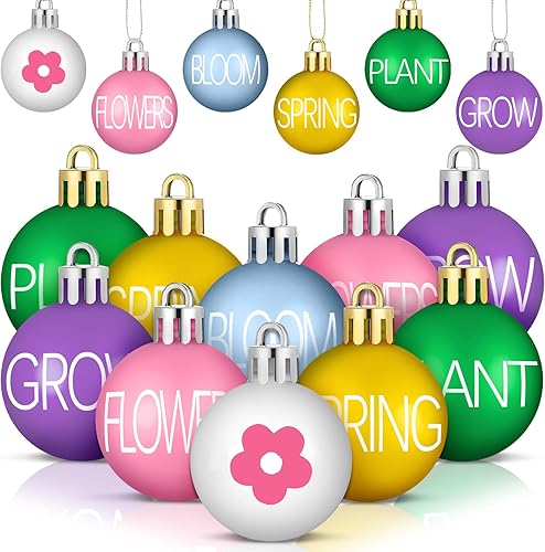 Barydat 24 adornos de primavera para árbol, adornos colgantes de colores de pellets, adornos de bolas de primavera, adornos de bolas de primavera,