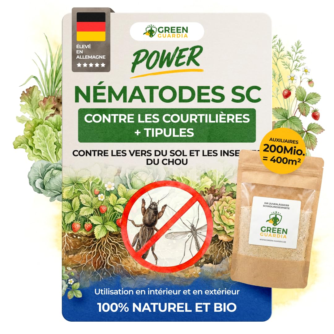 GREEN GUARDIA Super Nématodes SC contre les grillades de taupes, les becs des prairies et les terres extérieures – 200 millions (400 m²) – Produit biologique pour lutter efficacement contre les