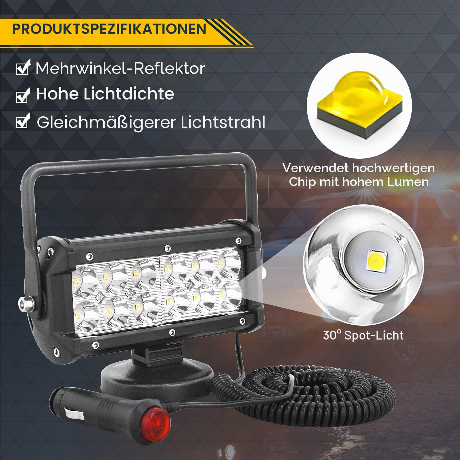 RIGIDON 2x led arbeitsscheinwerfer magnetfuß, suchscheinwerfer, 7 zoll 36W