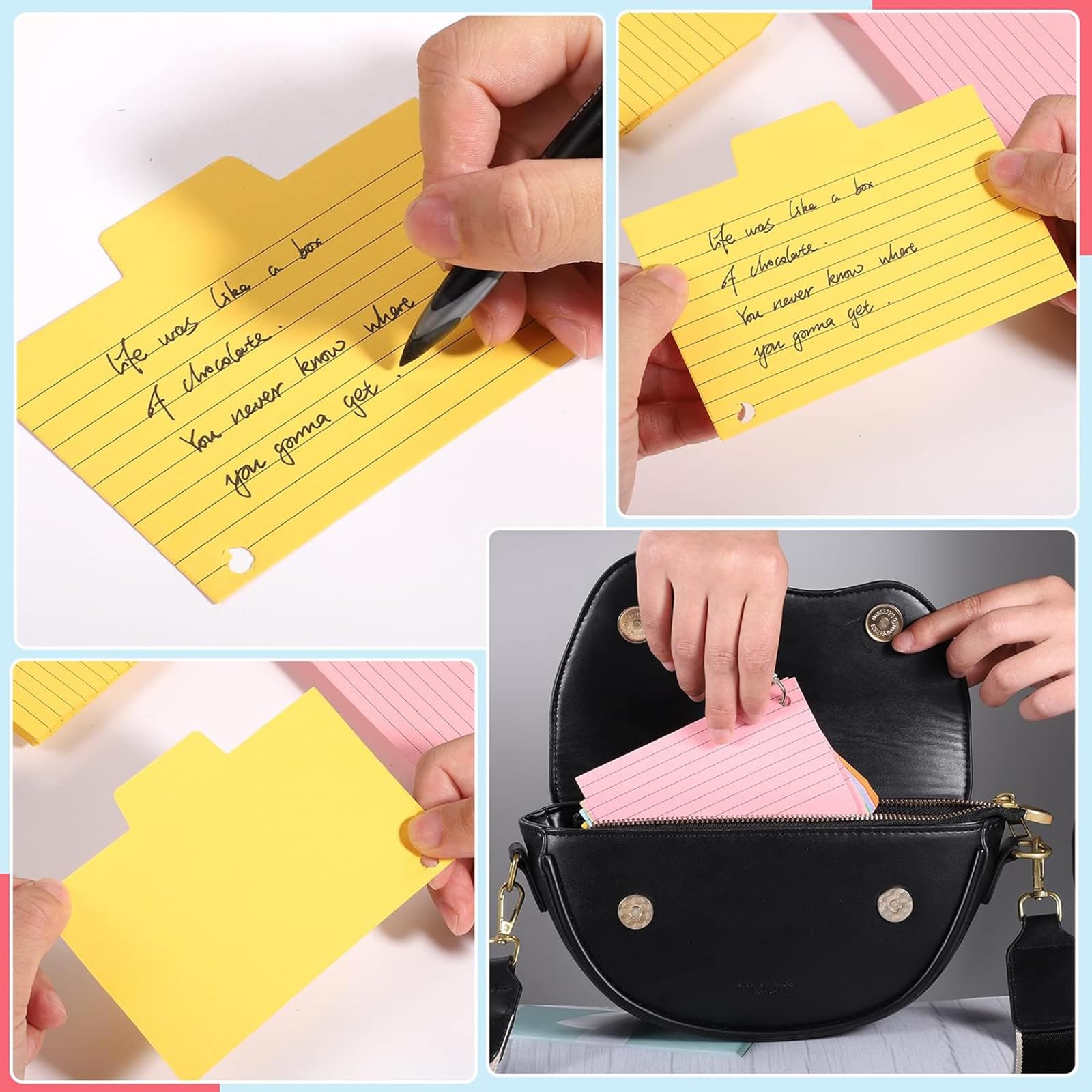 Lifuncren 300PCS Flashcards, Flash Cards Cartoncini 7,6 x 12,7 cm in 6 Colori, Cartoncino a Righe con 6 Anelli di Raccoglitore, Carte di Indice Schede di Revisione Per Casa, Scuola, Ufficio (005