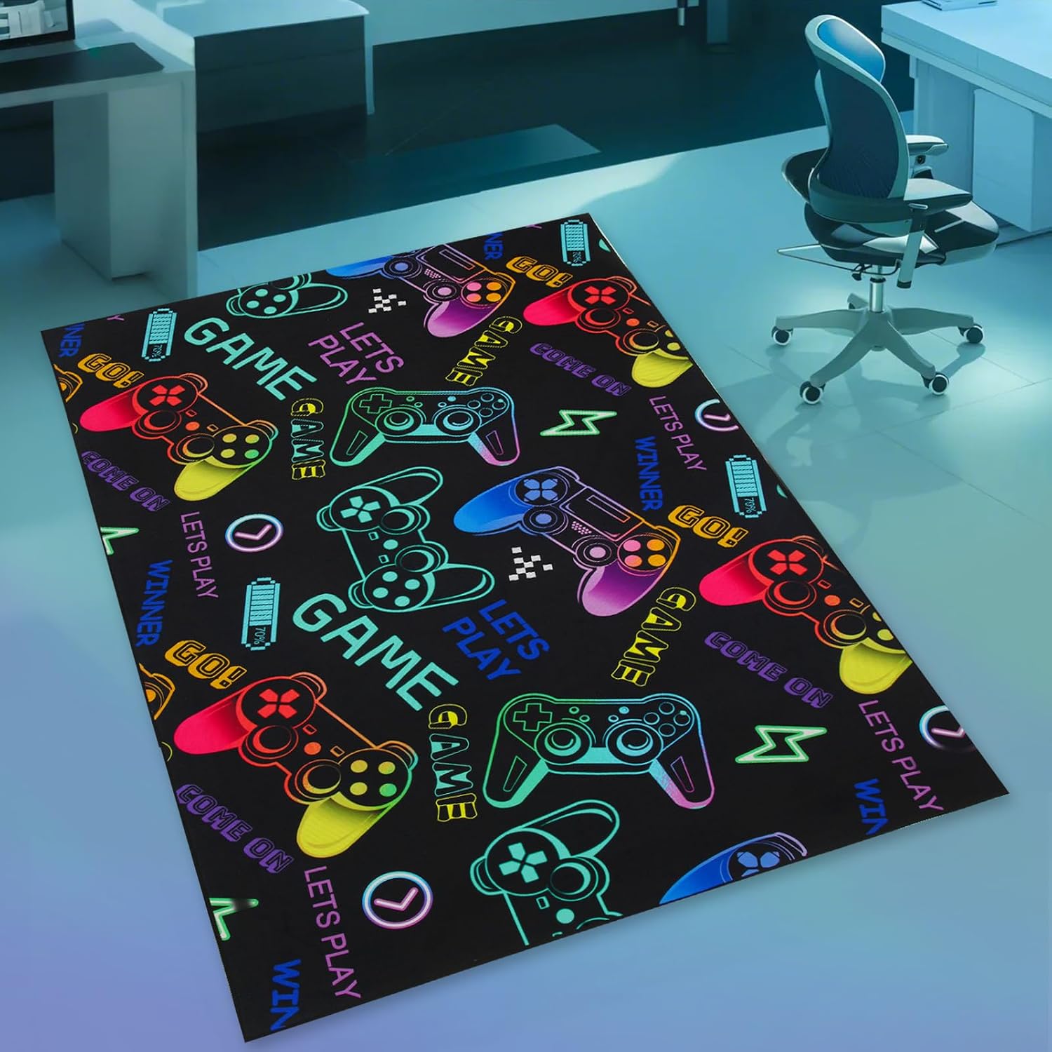 Vibrant Gaming Themed Area Rugs for Game Room Bedroom Decor Rug, Gamer Floor Carpet Mat 3'x5' for Boys Mens Kids Teens Video Games Console Rugs Under Desk Decorative Youth Setup Floor Mats