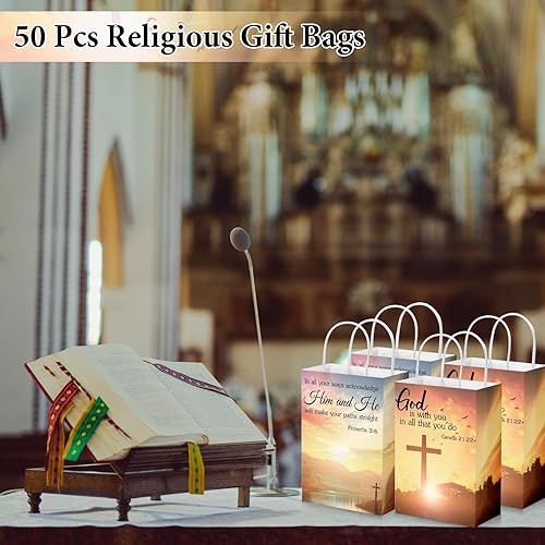 Miniatura 5 de Zhanmai 50 bolsas de regalo cristianas para visitantes de la iglesia, bolsas de bautismo religioso a granel con bolsas de versículos de la Biblia