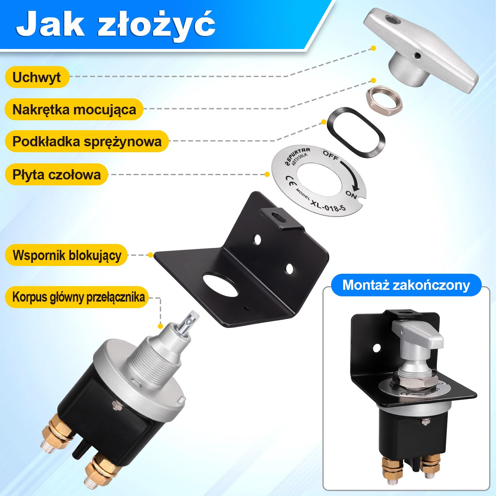 Spurtar Przełącznik akumulatora samochodowego 12 V, 24 V, 36 V, zestaw Vergrendelplaat 500A Batterij hoofdschakelaar, izolator voor Auto, Vrachtwagen, wiązanie, Camper, Boot, Graafmachine Tractor,