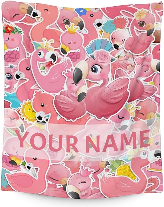 Personalized Flamingo Blanket Gifts with Name - 30x40 Inches Cute Throw for Women & Girls - Pink Soft Fuzzy Blankets for Couch & Office