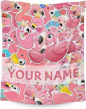 Personalized Flamingo Blanket Gifts with Name - 30x40 Inches Cute Throw for Women & Girls - Pink Soft Fuzzy Blankets for Couch & Office
