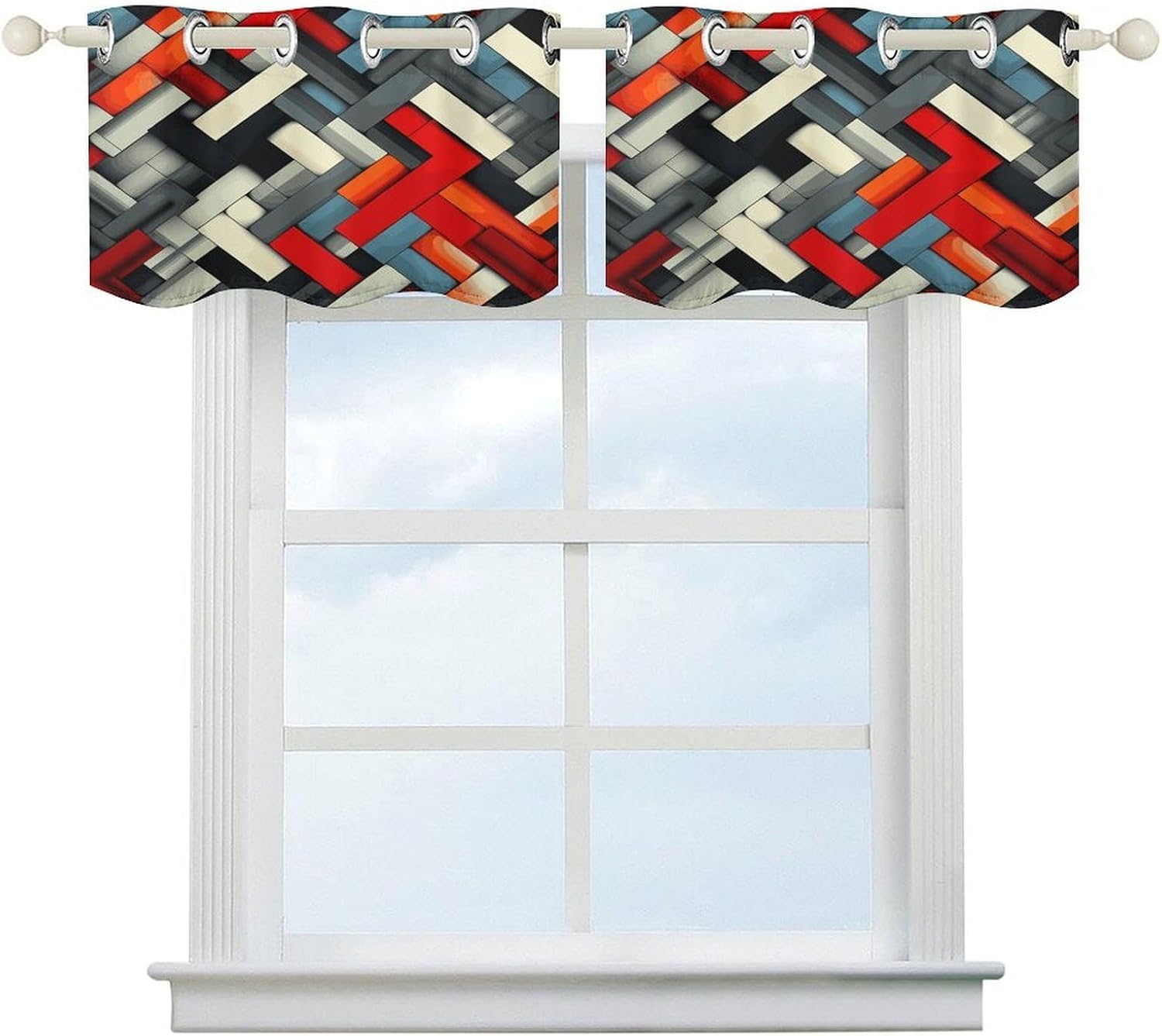 Diagonal Geometric Curtain 2 Panels, Polyester Fiber, Blackout Insulated Window Curtain, Curtain Valance for Kitchen Dining Room Living Room Cafe Small Window 52 * 18.1 Inches