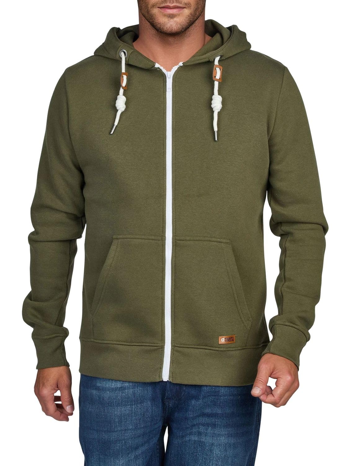 riverso RIVThilo Men's Sweat Jacket with Hood Zip Regular Fit Hooded Jacket Grey Brown Green Red Blue Black Beige S M L XL XXL 3XL 4XL 5XL, Ivy Green (12400), S