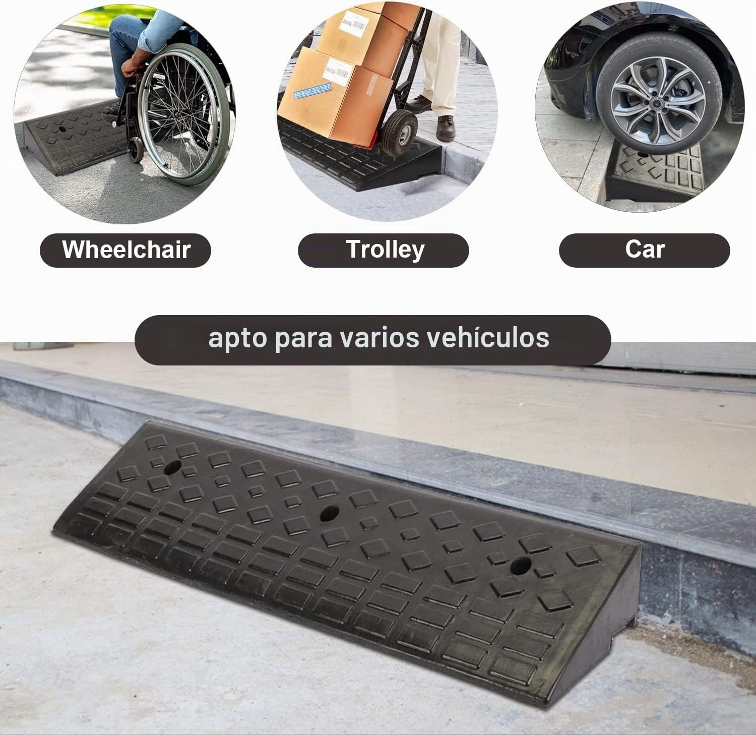 uyoyous Rampa de bordillo de goma de 10 cm de altura, rampa de umbral de puerta de goma sólida, rampa de carga de borde de bordillo, cuñas de carga, rampa de carga para coche, silla de ruedas, acera