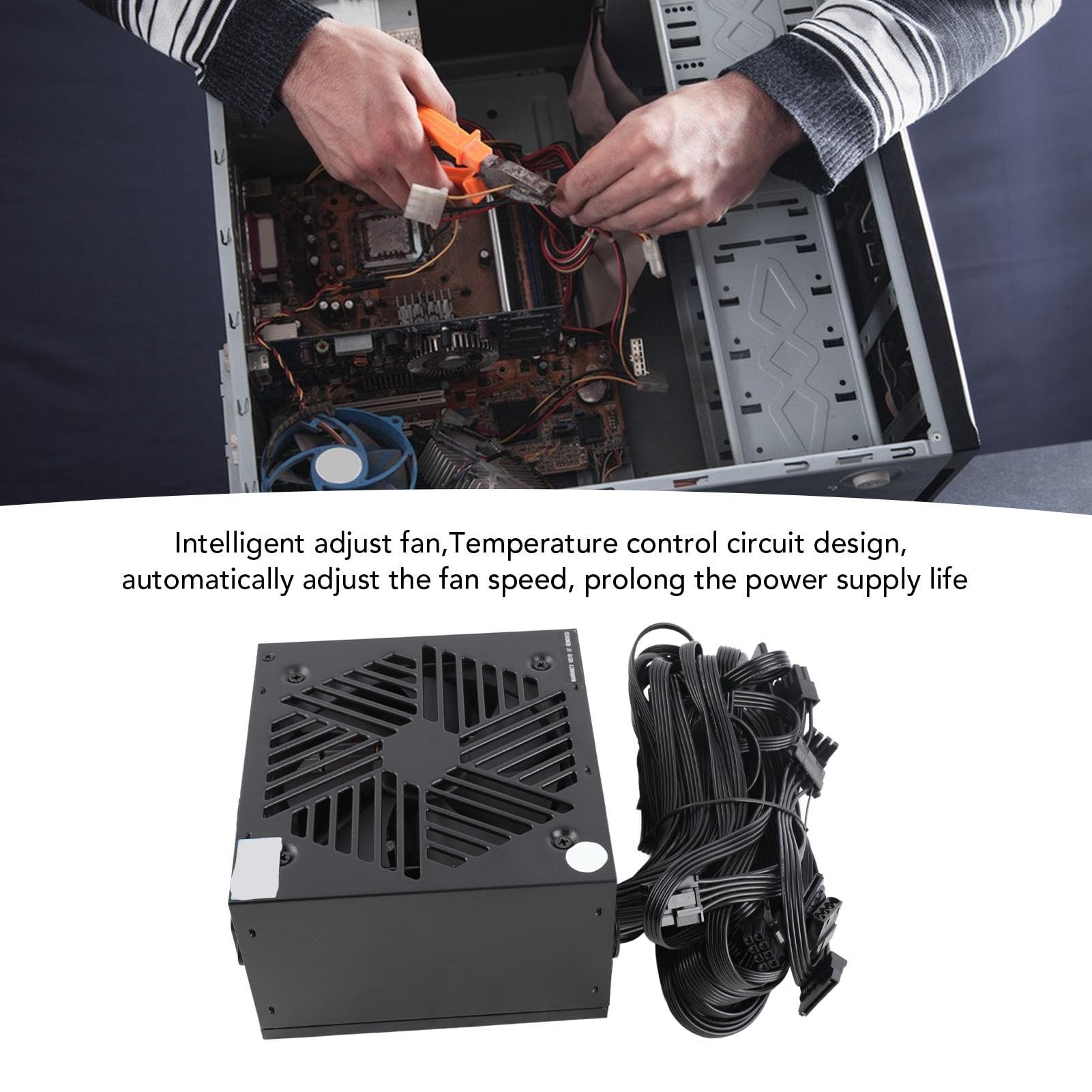 Zunate Zasilacz do Komputera Stacjonarnego 800 W z pojedynczą szyną 12 V, Inteligentna Kontrola Temperatury, Aktywna Płyta Główna o Pełnym Napięciu 12 Cm, Zapewniająca energooszczędność
