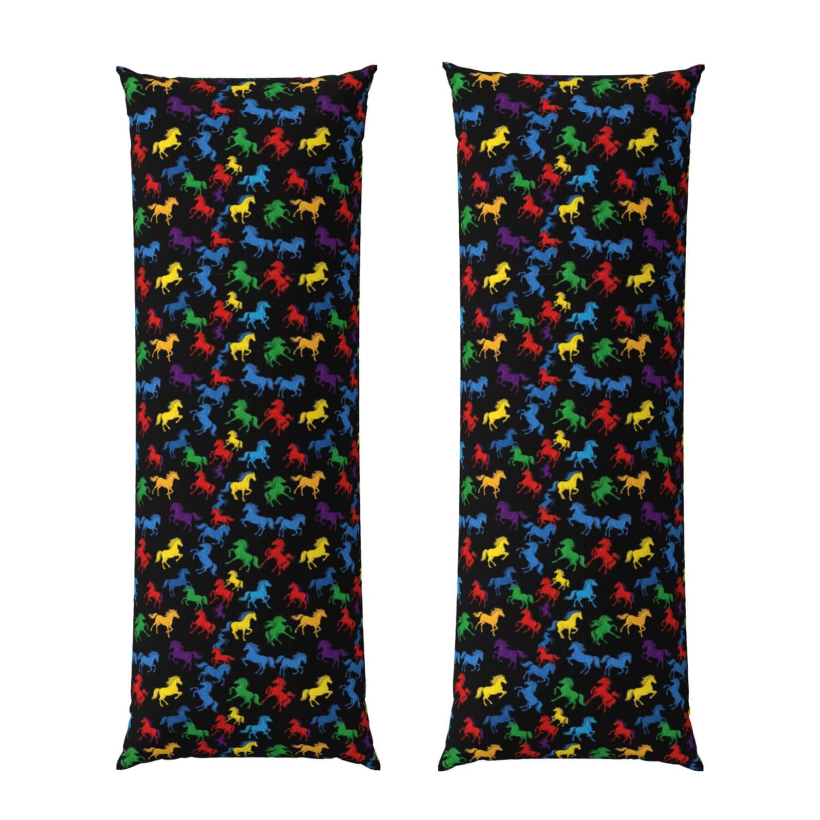 Body Pillowcase 20x60 Black Colorful Horses, Cozy Plush Velvet Pillow Cover with Hidden Zipper, Soft Cushion Case for Bedroom Sofa Home Decor