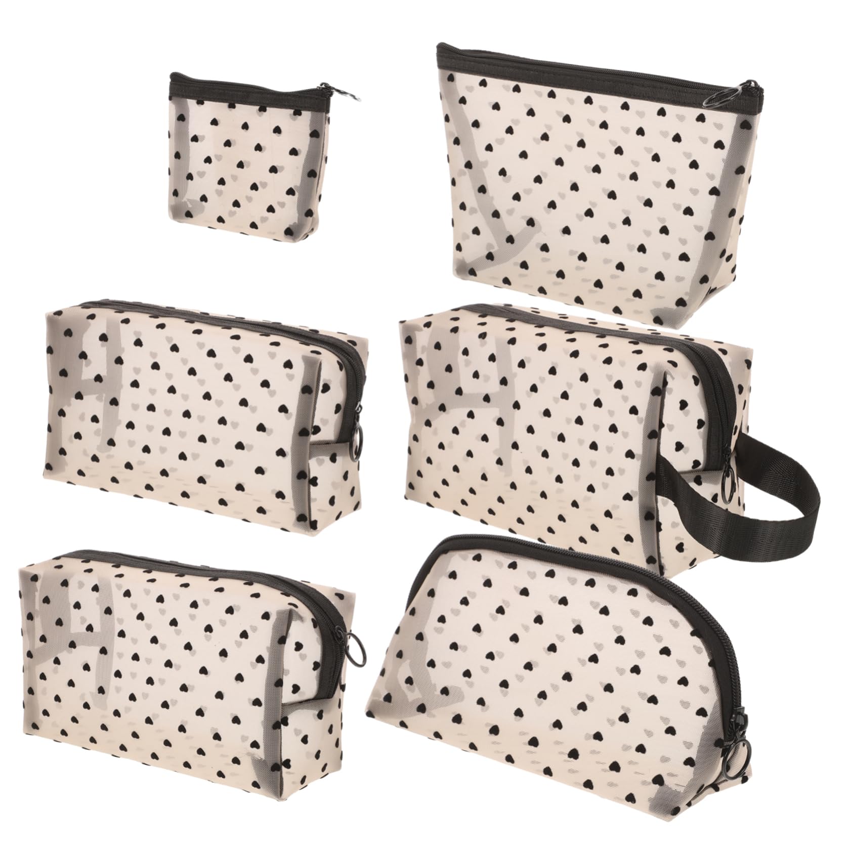 6 Pezzi Pochette Trucchi da Viaggio Cuore in Rete, Nylon e Garza, Portatile, Facile da Pulire, per Donne e Ragazze