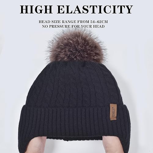 Miniatura 2 de Gorro de punto con pompón para mujer, gorro de invierno cálido con forro polar para mujer