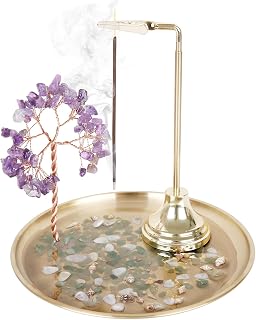 Incense Holder for Sticks - Anti-Ash Flying Burner with Gemstone Money Tree, Purple Home & Office Decor for Women, (17cm)
