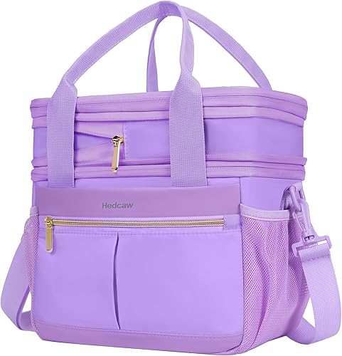 Lonchera para mujer, con aislamiento de doble cubierta, ampliable, a prueba de fugas, reutilizable, para el trabajo, oficina, picnic, color morado