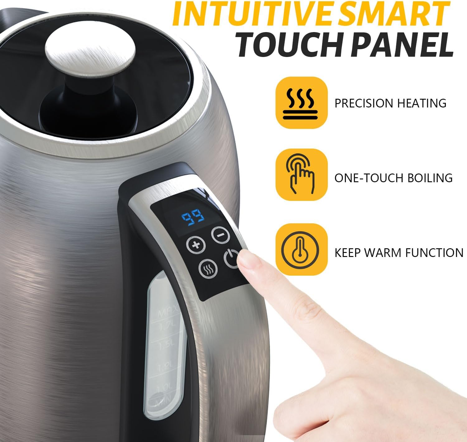 Electric Kettle, 1.7L/1500W, Stainless Steel, Digital Touch Panel, Keep Warm Function, Auto Shutoff, BPA-Free, Hot Water Kettle for Coffee & Tea, No Plastic Contact with Water (Light Green)