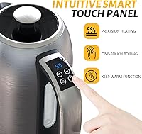 Vista 5 de Electric Kettle, 1.7L/1500W, Stainless Steel, Digital Touch Panel, Keep Warm Function, Auto Shutoff, BPA-Free, Hot Water Kettle for Coffee & Tea, No