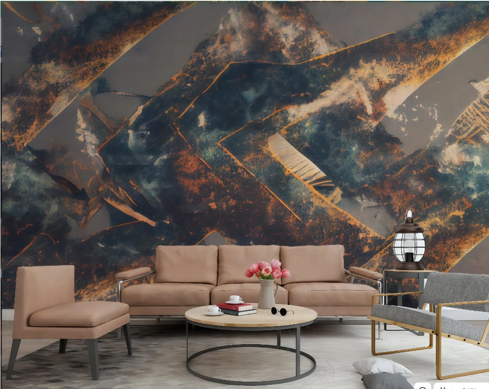 Tapeta sztuka nowoczesna abstrakcyjny pomarańczowy graffiti kolor atrament malarstwo geometryczne telewizor sofa tło tapeta ścienna salon restauracja kawiarnia, 3D, 430 x 300 cm