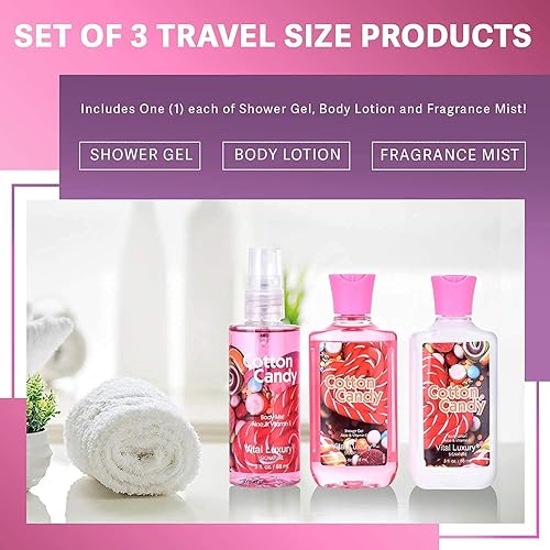 Miniatura 5 de Cotton Candy - Kit de viaje para el cuerpo y el baño, 3 onzas líquidas, juego de spa en casa ideal para el cuidado de la piel, incluye gel de ducha,