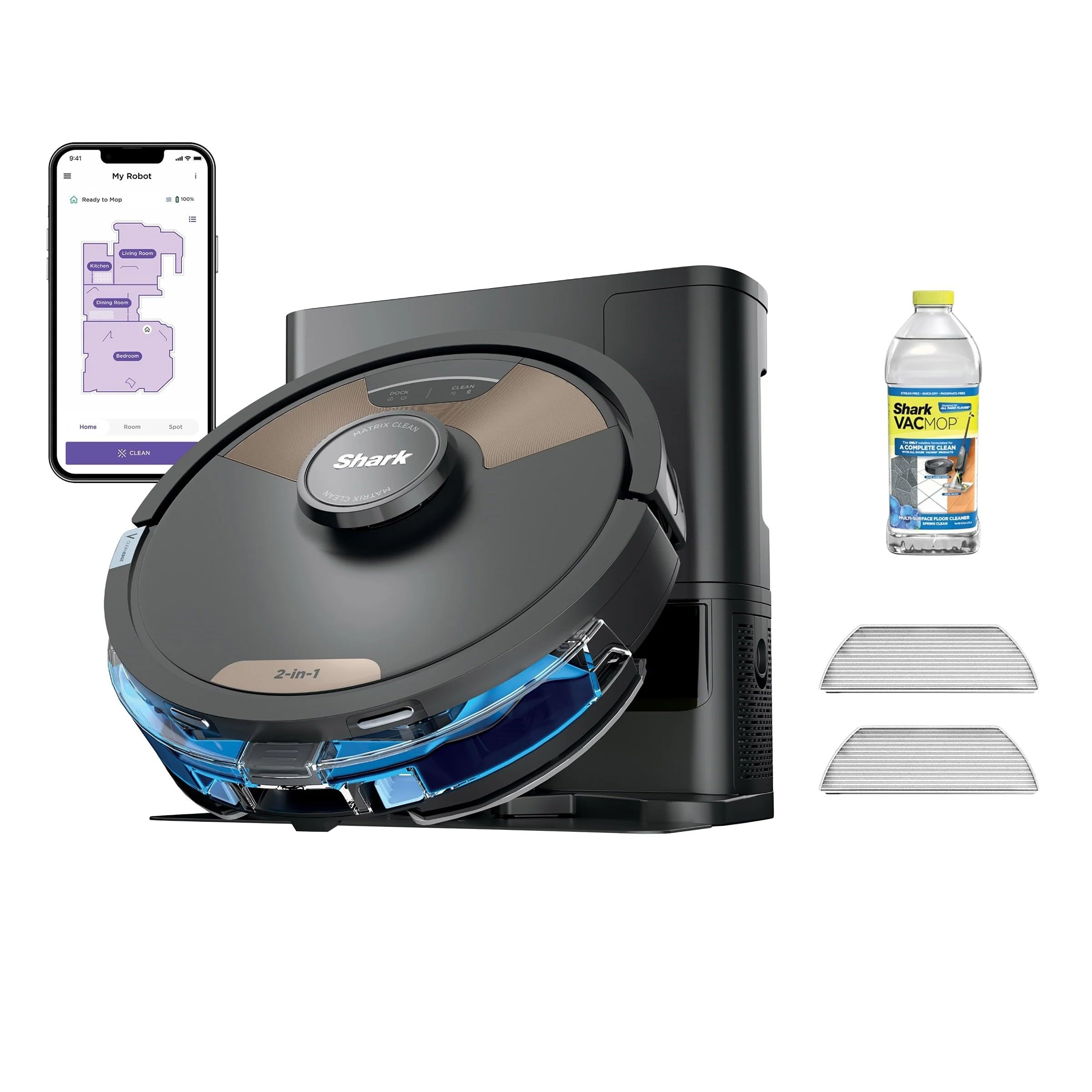 Shark Matrix Plus 2-in-1 Robot Vacuum & Sonic Mop, Home Mapping, HEPA Bagless Self Empty Base with 30-Day Capacity, CleanEdge, for Pet Hair, WiFi, UR2650WS (Renewed)