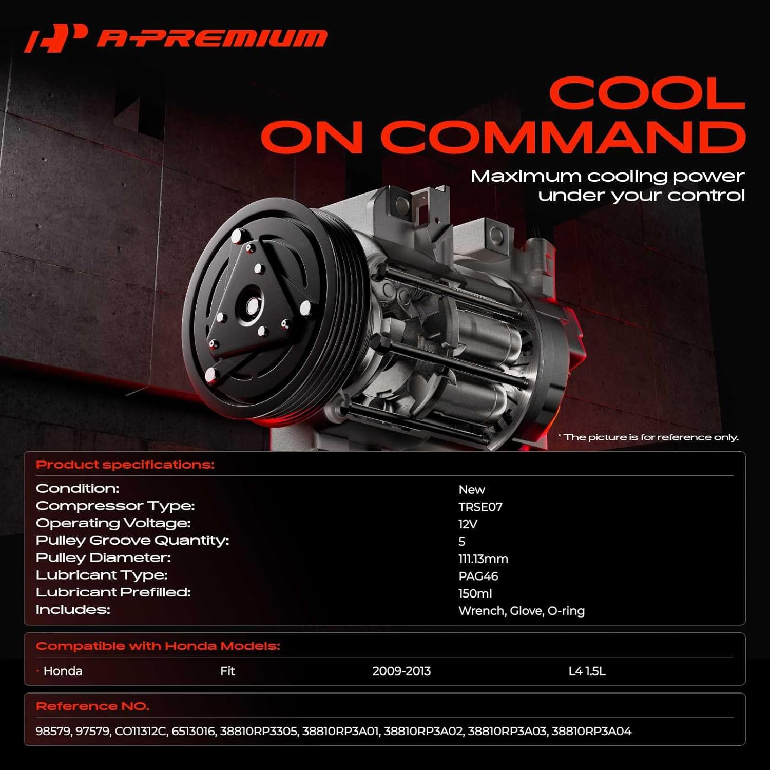 A-Premium Air Conditioner AC Compressor with Clutch Compatible with Honda Fit 1.5L 2009-2013