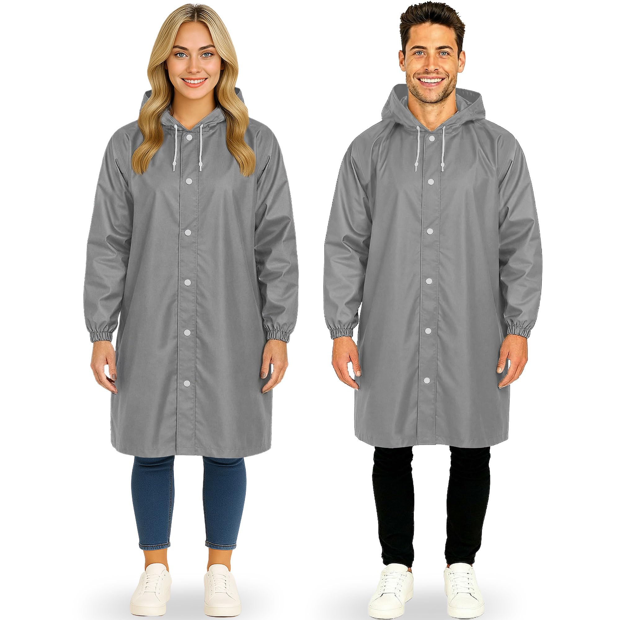 REDSTAR 2 Pack of Rain Ponchos - Long Rain Poncho Waterproof Adult Raincoats with Hood - Reusable Rain Coats for Women or Rain Coats for Men -Packable Rain Jacket for Festival Accessories (Grey)