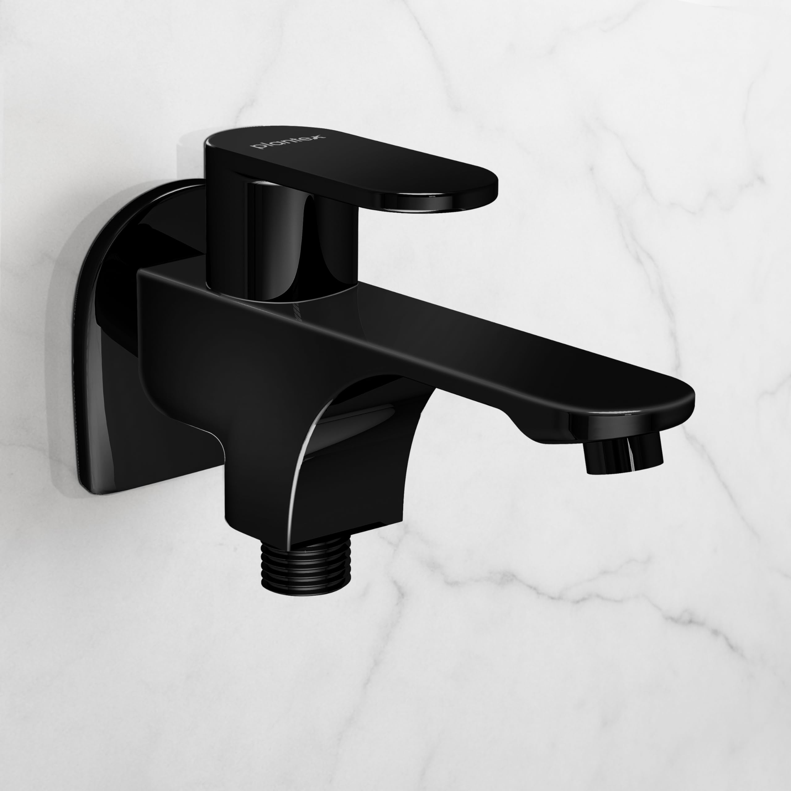 Plantex Pure Brass Two Way Bib Cock Taps with Water Saving Nozzle/Compatible for Washing Machine/2 in 1 Bib Tap with Brass Wall Flange and Teflon Tape - 7 Year Warranty by Plantex-(PVD Black)