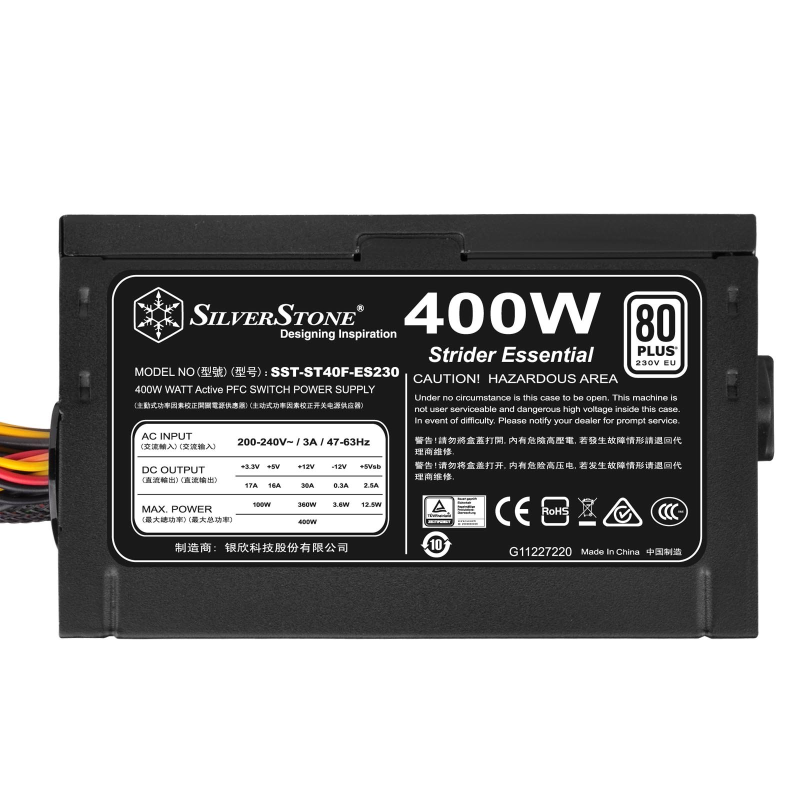 SilverStone SST-ST40F-ES230 - Alimentatore per PC Serie Strider Essential, 400W 80 Plus 230V EU ATX , 120mm
