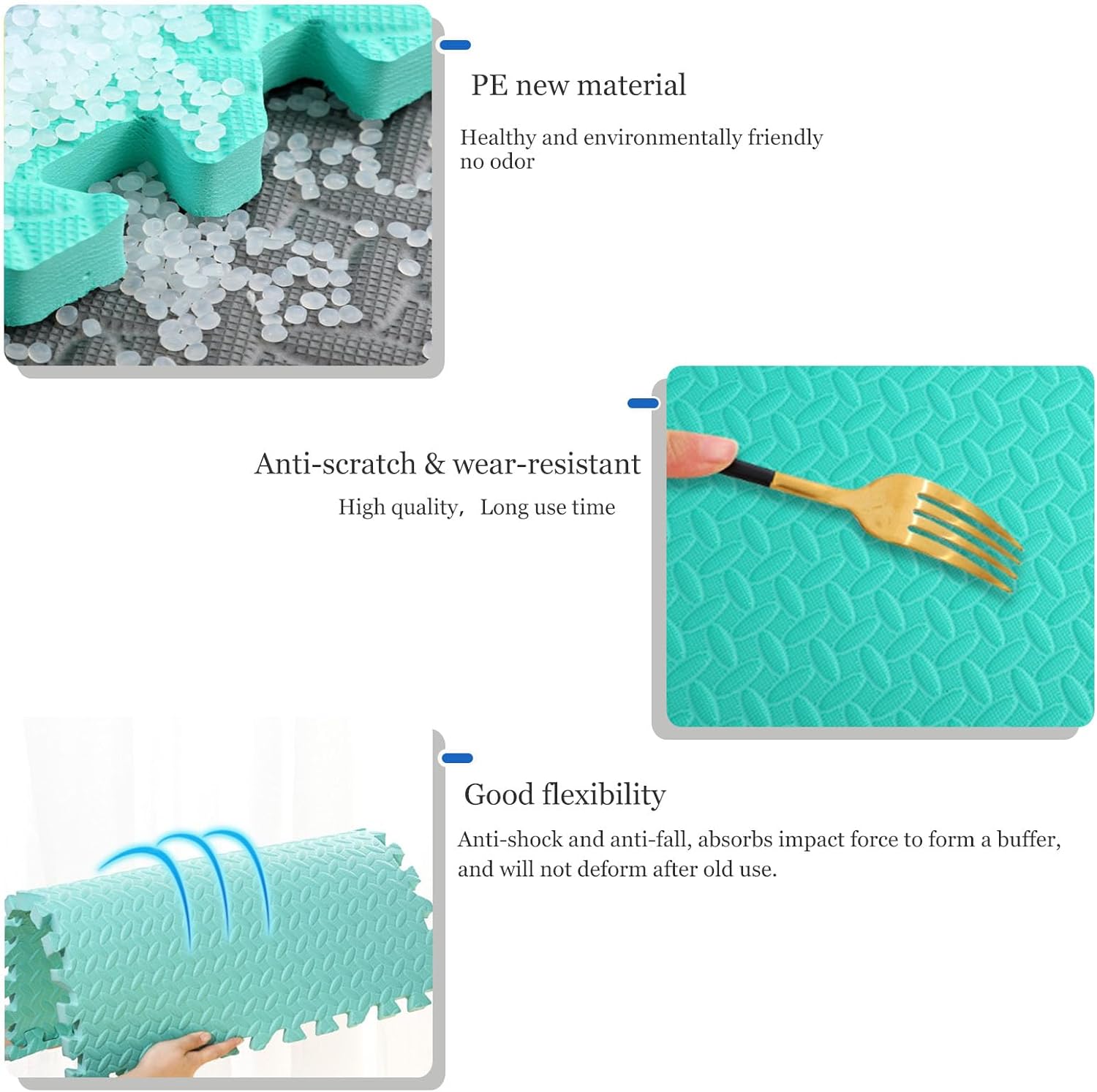 Extra Thick Foam Puzzle Exercise Mat - 12 Pack Interlocking 12"x12"x1" High-Density EVA Floor Tiles for Gym & Play Area - Light Blue & Green Color