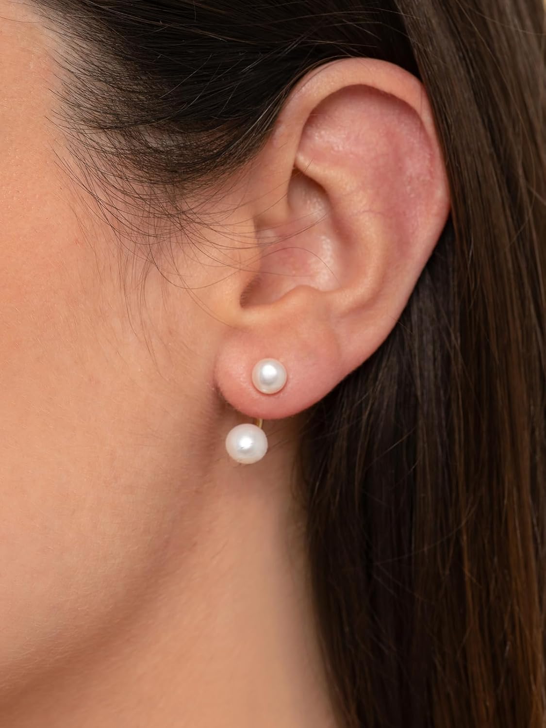 Altitude Boutique Pearl Ear Jacket Earrings | Genuine Freshwater Cultured Pearls 6–6.5mm & 7–7.5mm | 14K Gold-Plated or Rhodium-Plated with Stainless Steel Posts | Modern Two Pearl Drop Earrings for Women - Image 4
