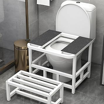 Squat Toilet Converter Frame with Footstool Reinforced Curved Ergonomic Design Equipped with Anti-Slip mat Portable Squat Toilet Stand Specially Designed for the Elderly20.9"W x 18.9"D x 17.1" White